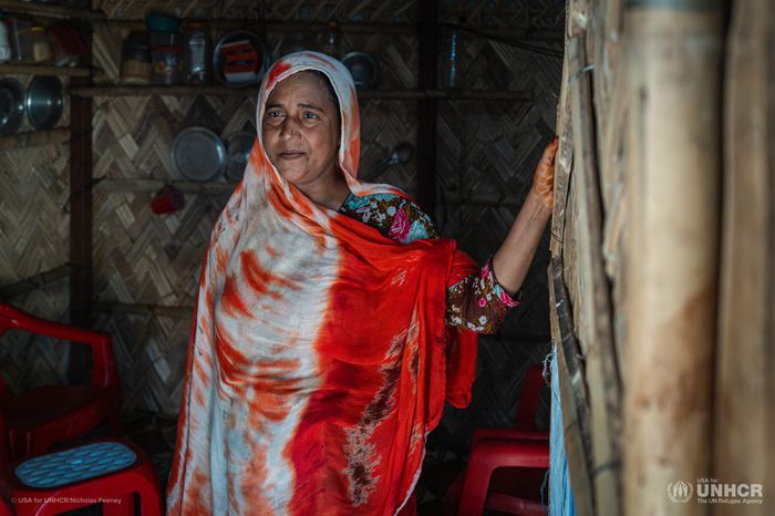 Fatima inside her new shelter, Cox's Bazar