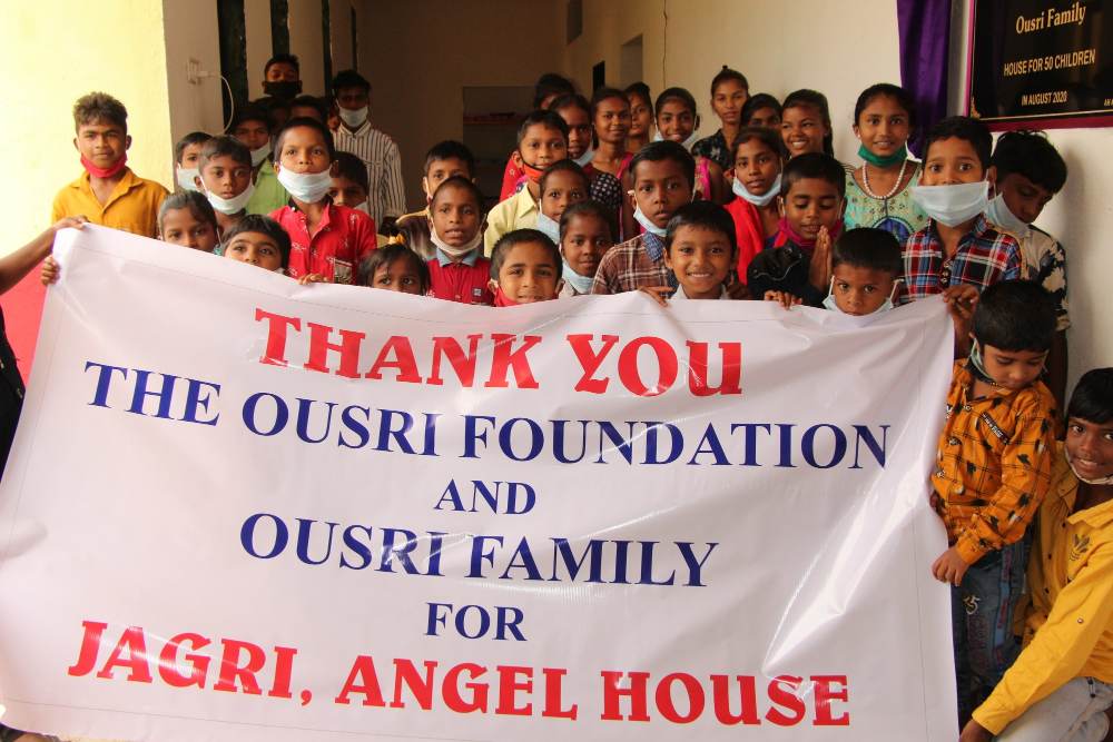 Children at Angel House, Jagri, thanking the Ousri Foundation