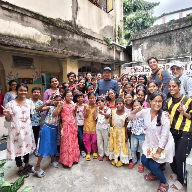 Mohamed Ousri visiting children at a girls' shelter, Kolkata